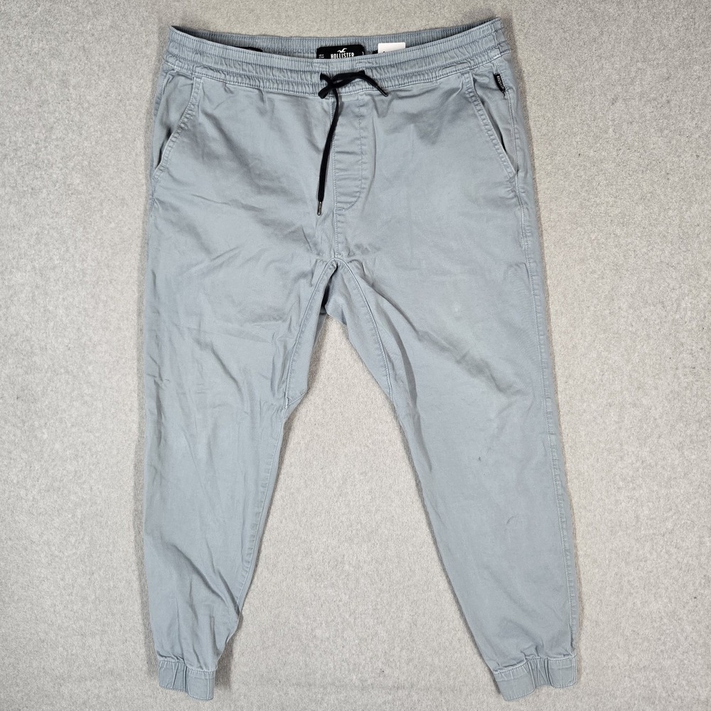 Hollister Men Pants XL Light Blue Jogger Skinny Slim 29" Inseam Logo